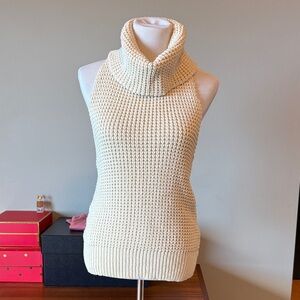 Trina Turk Cream Sleeveless Cowl-Neck Knit Sweater